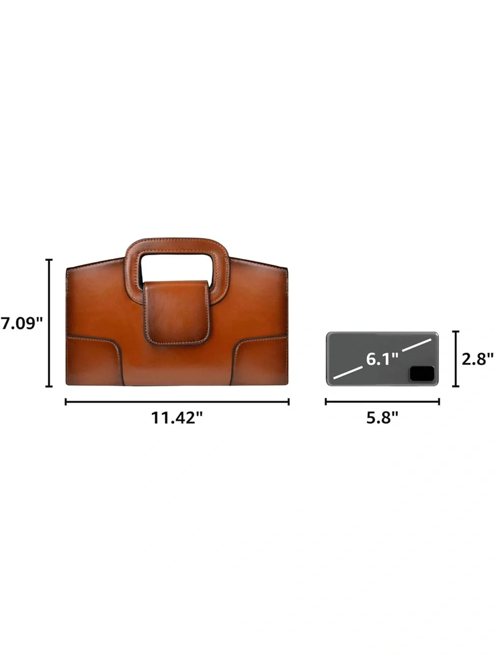 Classic Tan Leather Top-Handle Bag - Women's Elegant Handbag - Picture 3 of 5